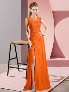 Excellent Orange Prom Dress Prom and Party and Military Ball with Beading Scoop Sleeveless Zipper