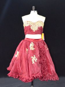 Organza Sweetheart Sleeveless Zipper Appliques and Ruffles Dress for Prom in Wine Red