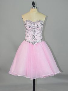 Pink Sweetheart Neckline Beading Prom Evening Gown Sleeveless Lace Up