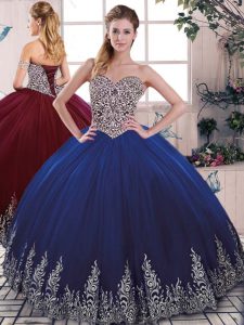 Royal Blue Sleeveless Beading and Embroidery Floor Length 15 Quinceanera Dress