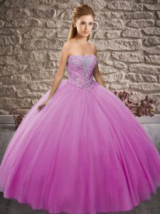 New Style Ball Gowns Quinceanera Dress Lilac Strapless Tulle Sleeveless Floor Length Lace Up