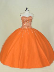 Floor Length Lace Up Sweet 16 Dresses Orange for Sweet 16 and Quinceanera with Beading