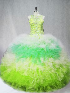 Graceful Floor Length Zipper Sweet 16 Dress Multi-color for Sweet 16 and Quinceanera with Beading and Ruffles