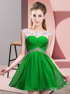 New Style Green Chiffon Backless Scoop Sleeveless Mini Length Evening Dress Beading and Ruching