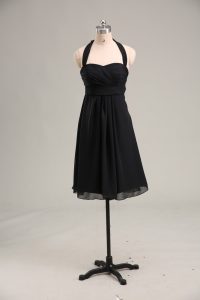 Black Empire Ruching Prom Evening Gown Zipper Chiffon Sleeveless Mini Length