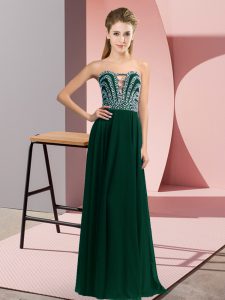 Excellent Sleeveless Chiffon Floor Length Lace Up Homecoming Dress in Peacock Green with Beading