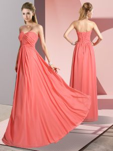 Empire Prom Evening Gown Watermelon Red Sweetheart Chiffon Sleeveless Floor Length Lace Up