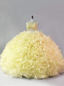 Glorious Yellow Sleeveless Floor Length Beading Zipper Sweet 16 Dresses