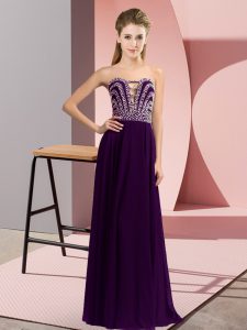 Sweetheart Sleeveless Lace Up Evening Dress Dark Purple Chiffon