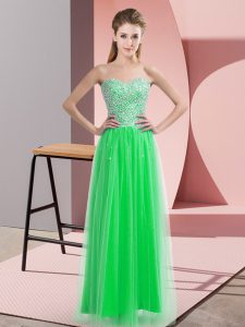 Floor Length Lace Up Prom Party Dress Green for Prom and Party with Beading