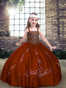 Rust Red Straps Lace Up Beading Little Girl Pageant Gowns Sleeveless