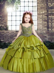 Floor Length Ball Gowns Sleeveless Olive Green Custom Made Pageant Dress Lace Up