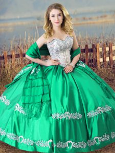 Chic Turquoise Sleeveless Floor Length Beading and Embroidery Lace Up Sweet 16 Quinceanera Dress