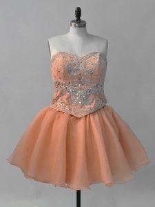 Popular Organza Sweetheart Sleeveless Lace Up Beading Prom Dress in Orange