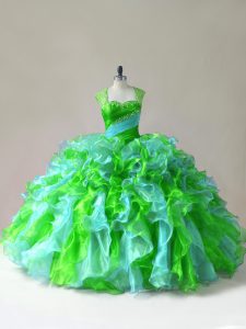 Custom Fit Multi-color Sleeveless Beading and Ruffles Floor Length 15 Quinceanera Dress