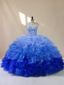 Elegant Sweetheart Sleeveless Quinceanera Gowns Floor Length Beading and Ruffles Multi-color Organza