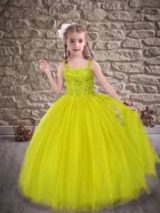 Glorious Olive Green Lace Up Kids Formal Wear Beading and Appliques Sleeveless Sweep Train