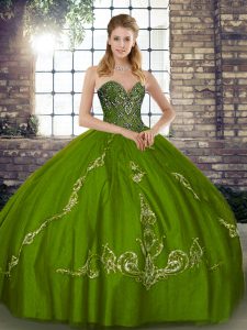 Olive Green Sleeveless Tulle Lace Up Sweet 16 Dresses for Military Ball and Sweet 16 and Quinceanera