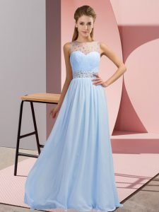 Flare Blue Scoop Neckline Beading Prom Party Dress Sleeveless Backless