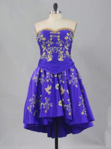 Mini Length Purple Prom Evening Gown Sweetheart Sleeveless Lace Up