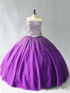 Captivating Ball Gowns Sweet 16 Dress Purple Strapless Organza Sleeveless Floor Length Lace Up