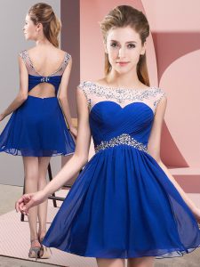 Royal Blue Prom and Party with Beading and Ruching Scoop Sleeveless Backless
