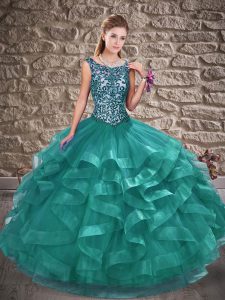 Colorful Beading and Ruffles 15 Quinceanera Dress Green Lace Up Sleeveless Floor Length