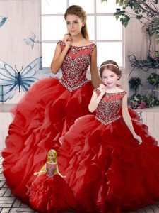 Fabulous Red Sweet 16 Dress Sweet 16 and Quinceanera with Beading and Ruffles Off The Shoulder Sleeveless Zipper
