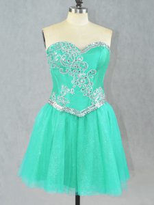 Fine Turquoise Lace Up Sweetheart Beading Prom Dress Tulle Sleeveless