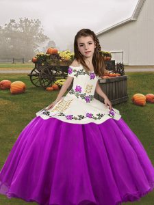 Admirable Ball Gowns Girls Pageant Dresses Purple Straps Organza Sleeveless Floor Length Lace Up