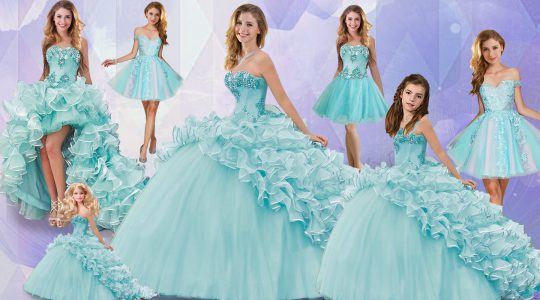 Sweet Sweetheart Sleeveless Organza and Tulle Quinceanera Gowns Beading and Ruffles Brush Train Lace Up