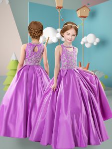 Floor Length Lilac Little Girls Pageant Dress Wholesale Scoop Sleeveless Zipper