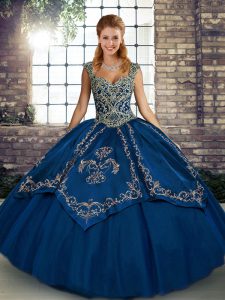Blue Sleeveless Tulle Lace Up Quinceanera Dress for Military Ball and Sweet 16 and Quinceanera