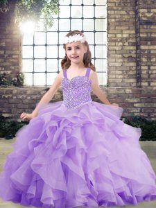 Low Price Lavender Lace Up Winning Pageant Gowns Beading and Ruffles Sleeveless Floor Length