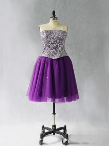 Sweet Purple Lace Up Prom Dresses Beading Sleeveless Mini Length