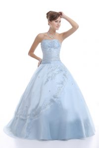Light Blue Sweetheart Lace Up Embroidery Quince Ball Gowns Sleeveless