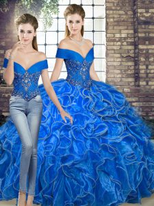 Floor Length Two Pieces Sleeveless Royal Blue Quinceanera Dresses Lace Up