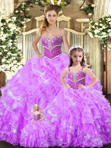 Floor Length Ball Gowns Sleeveless Lilac Quinceanera Gown Lace Up