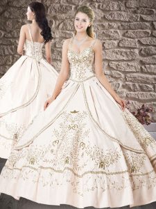Shining Straps Sleeveless Satin 15 Quinceanera Dress Beading and Embroidery Lace Up