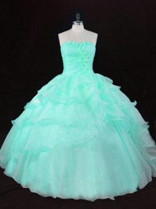 Graceful Sweetheart Sleeveless Organza Ball Gown Prom Dress Ruffles and Hand Made Flower Lace Up