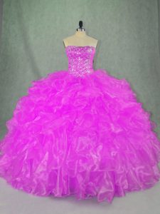 Lilac Sweet 16 Quinceanera Dress Sweet 16 and Quinceanera with Beading and Ruffles Strapless Sleeveless Lace Up