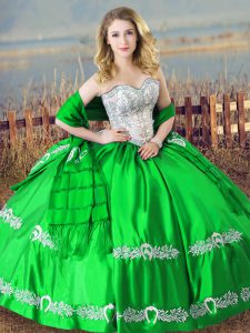 Beautiful Ball Gowns Satin Sweetheart Sleeveless Beading and Embroidery Floor Length Lace Up Quinceanera Gown