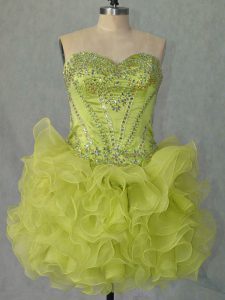 Organza Sleeveless Mini Length Prom Party Dress and Beading and Ruffles
