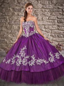 Inexpensive Eggplant Purple Sleeveless Taffeta Lace Up Sweet 16 Dress for Military Ball and Sweet 16 and Quinceanera