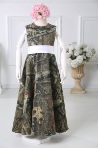 Great Multi-color Empire Printed Scoop Sleeveless Belt Floor Length Zipper Flower Girl Dresses for Less