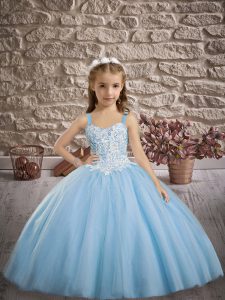 Sleeveless Sweep Train Lace Up Appliques Pageant Gowns For Girls