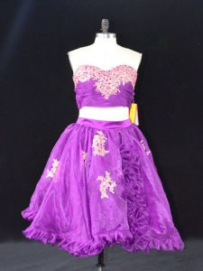 Eggplant Purple Sweetheart Neckline Appliques and Ruffles Prom Dresses Sleeveless Zipper