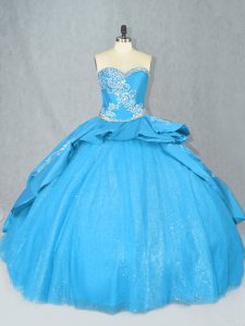 Traditional Baby Blue Sleeveless Satin and Tulle Court Train Lace Up Quinceanera Dress for Sweet 16 and Quinceanera