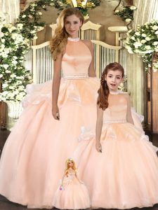 Dramatic Organza Sleeveless Floor Length Quinceanera Gowns and Beading