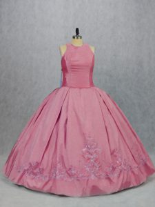 Pink Taffeta Zipper Sweet 16 Dress Sleeveless Floor Length Embroidery